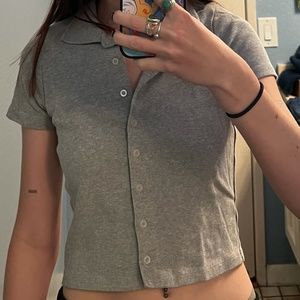 Grey Button-down Tee Shirt